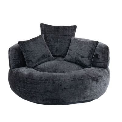 Black Oversized 42.52 Chenille Lazy Bean Bag Single Sofa with Three Pillows for Bedroom