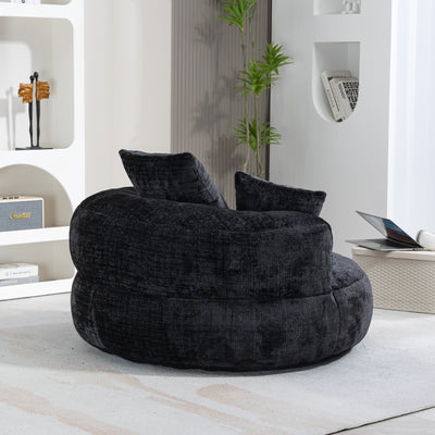 Black Oversized 42.52 Chenille Lazy Bean Bag Single Sofa with Three Pillows for Bedroom