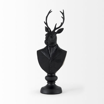 Black Resin Suited Deer Bust Sculpture - 6 W x 8 D x 23 H