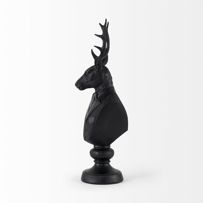 Black Resin Suited Deer Bust Sculpture - 6 W x 8 D x 23 H
