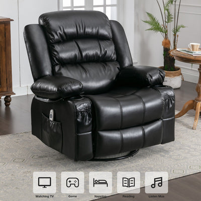 Black Swivel Rocker Recliner with Heat, Massage & USB Ports