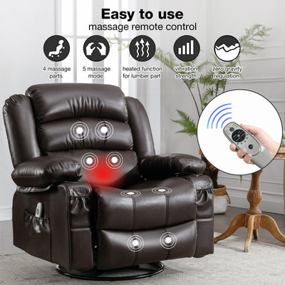 Black Swivel Rocker Recliner with Heat, Massage & USB Ports
