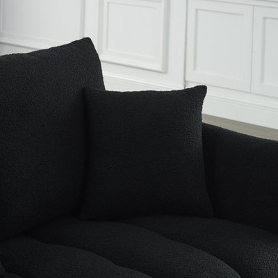 Black Teddy 3-seater Sofa with Back Pillows and Wood Frame
