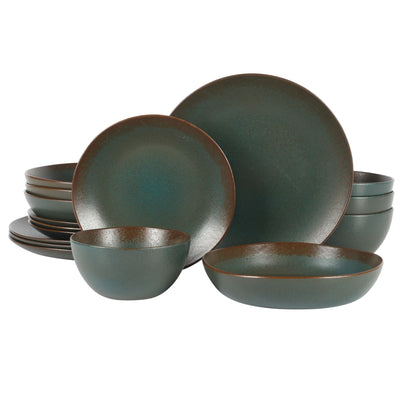 Bloomhouse Palermo Sun 16 Piece Double Bowl Stoneware Reactive Glaze Plates and Bowls Dinnerware Set