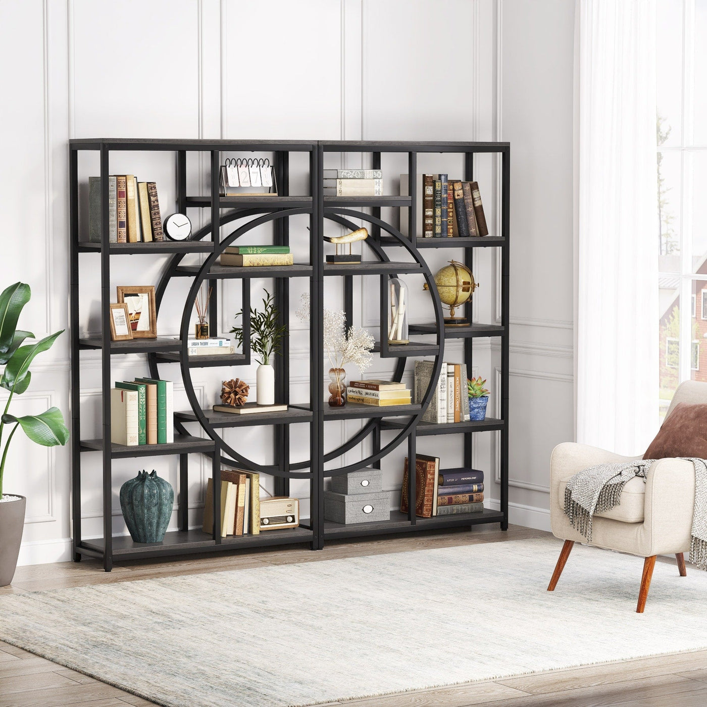 Bookshelf 5 Shelf Industrial Etagere Bookcase for Bedroom, Living Room, Home Office
