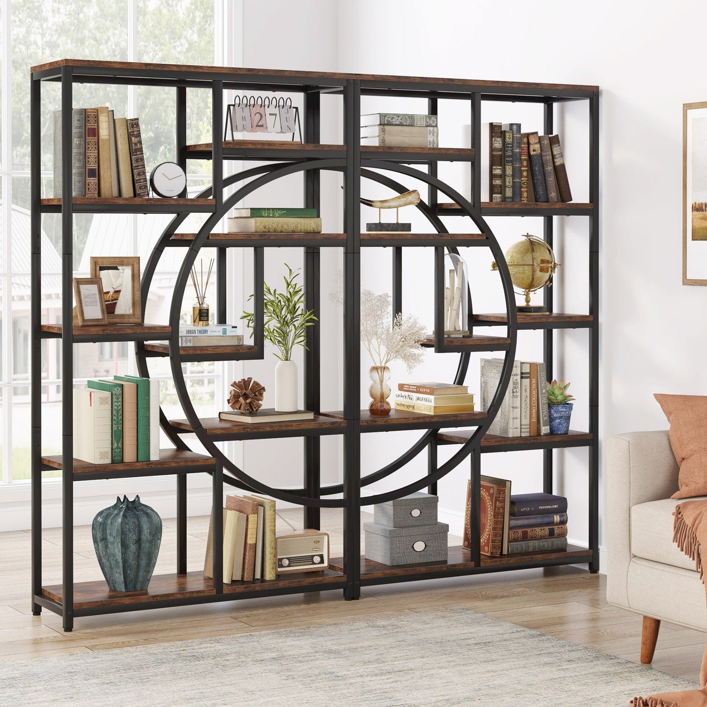 Bookshelf 5 Shelf Industrial Etagere Bookcase for Bedroom, Living Room, Home Office