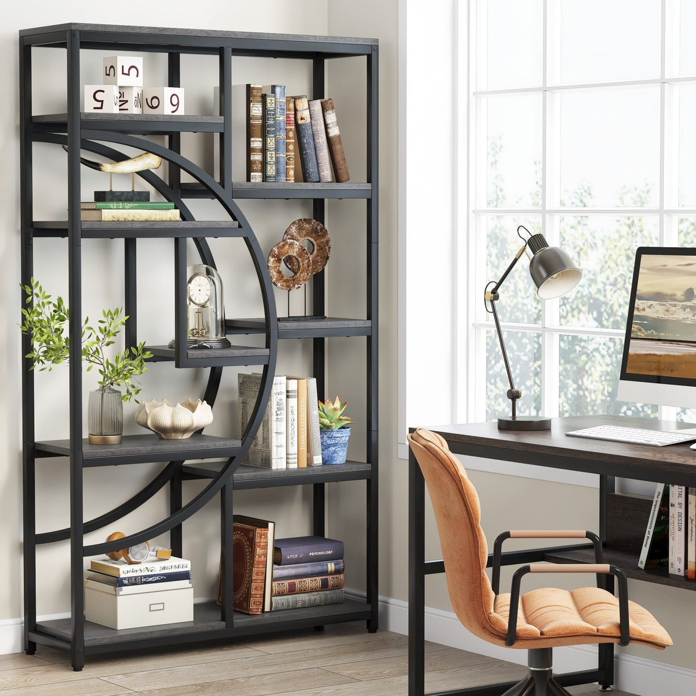Bookshelf 5 Shelf Industrial Etagere Bookcase for Bedroom, Living Room, Home Office