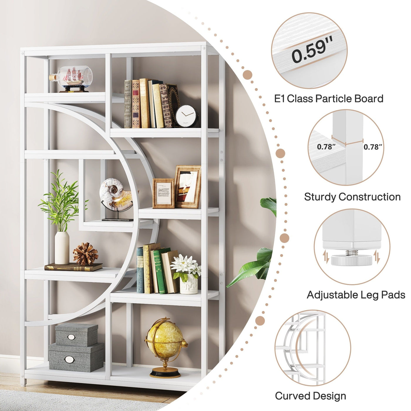 Bookshelf 5 Shelf Industrial Etagere Bookcase for Bedroom, Living Room, Home Office