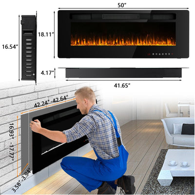 Bossin 30 to 72 inch Electric Fireplace Ultra-Thin and Silence Linear Recessed Wall Mounted Fireplace with Remote Control