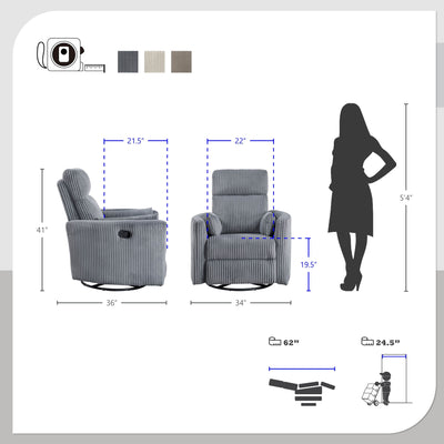 Braidy Corduroy Swivel Glider Manual Reclining Chair