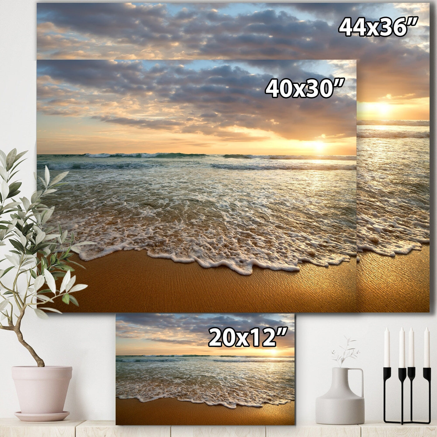 Bright Cloudy Sunset in Calm Ocean - Contemporary Seascape Art Canvas