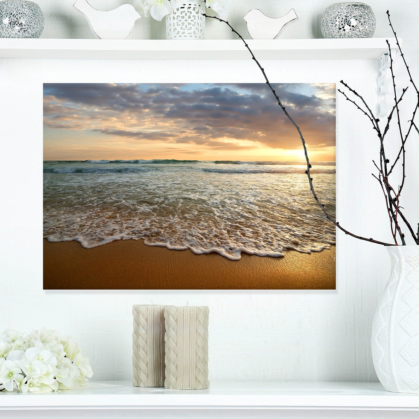 Bright Cloudy Sunset in Calm Ocean - Contemporary Seascape Art Canvas