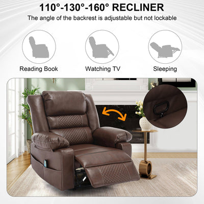 Brown Manual Recliner with 8-Point Massage, Heated Function, and Sturdy Frame for Living Room Comfort