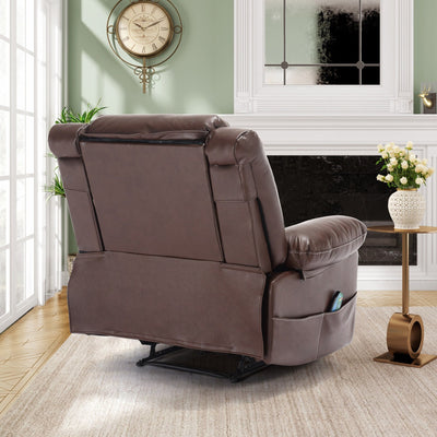 Brown Manual Recliner with 8-Point Massage, Heated Function, and Sturdy Frame for Living Room Comfort
