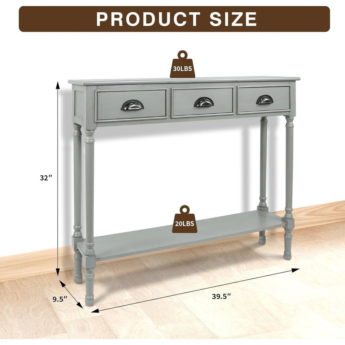Burlington Wood 3-drawer Console Hallway Table