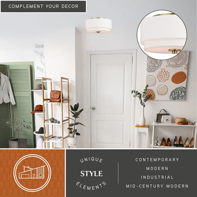 Burnaby Mid-Century Modern Ceiling Mount Light White Linen Drum Shade