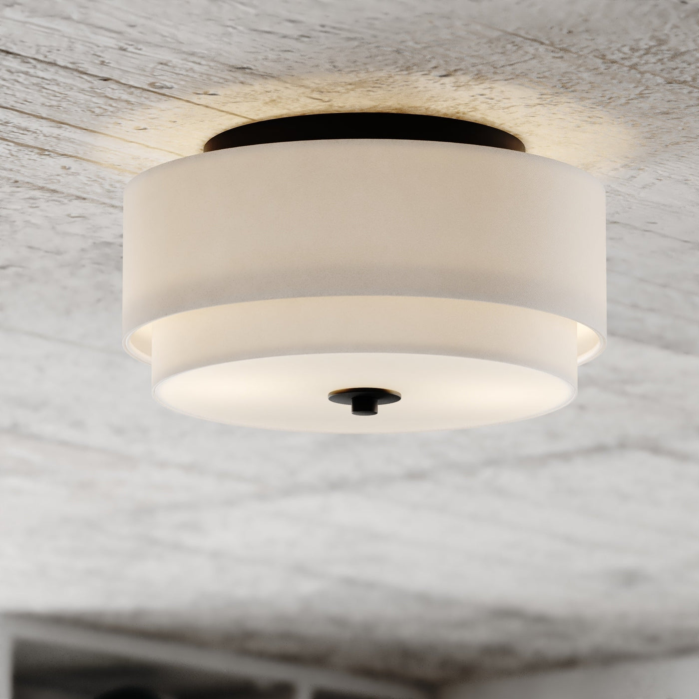 Burnaby Mid-Century Modern Ceiling Mount Light White Linen Drum Shade