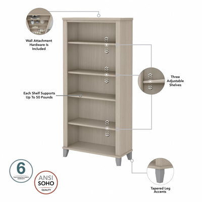 Bush Furniture Somerset Tall 5 Shelf Bookcase with Adjustable Shelves