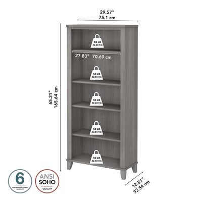 Bush Furniture Somerset Tall 5 Shelf Bookcase with Adjustable Shelves