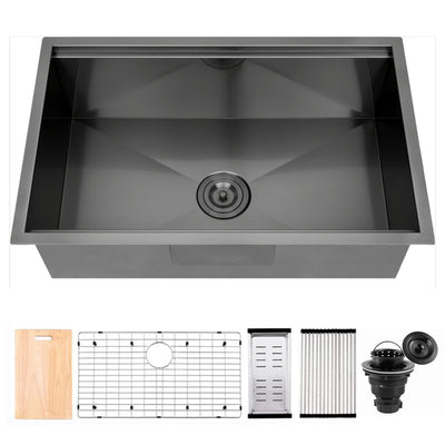CB HOME 32'' Undermount Gold Kitchen Sink, Drop in Black/Stainless Steel Kitchen Sink, Single Bowl Kitchen Sink with Accessories