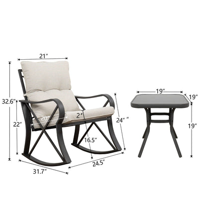 COSIEST 3-piece Outdoor Rocking Chair Chat Set with Side Table