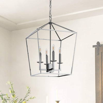 Candle Style Lantern Pendant Stairway or Kitchen Island Open Cage Chandelier - N/A