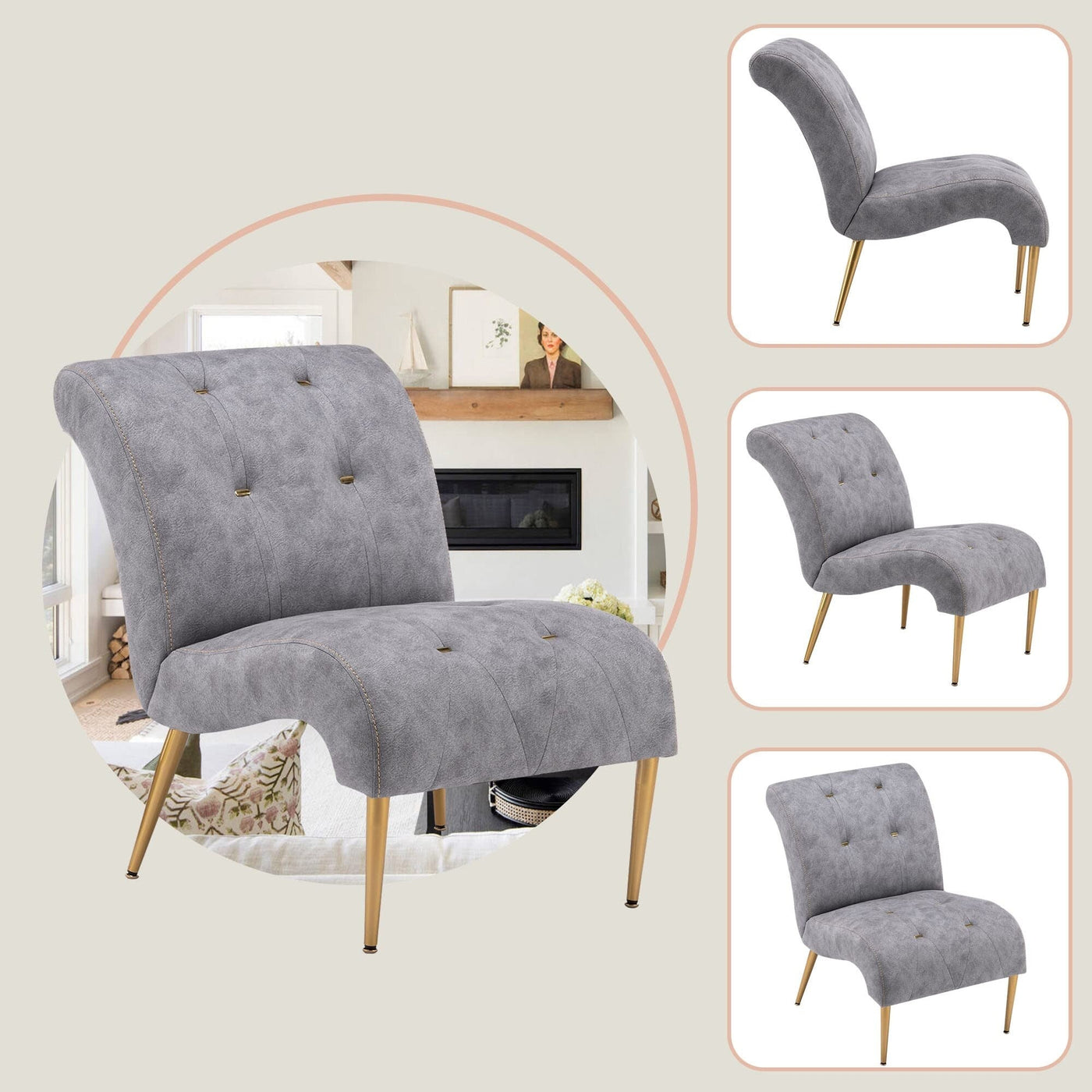 Chaise Lounge Couch Upholstered Accent Chair for Bedroom Living Room Chairs
