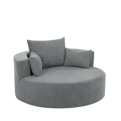 Chenille Accent Barrel Chair Lounge Chair, Round Sofa Chair Armchair with 360-Degree Swivel Base and 3 Removable Pillows