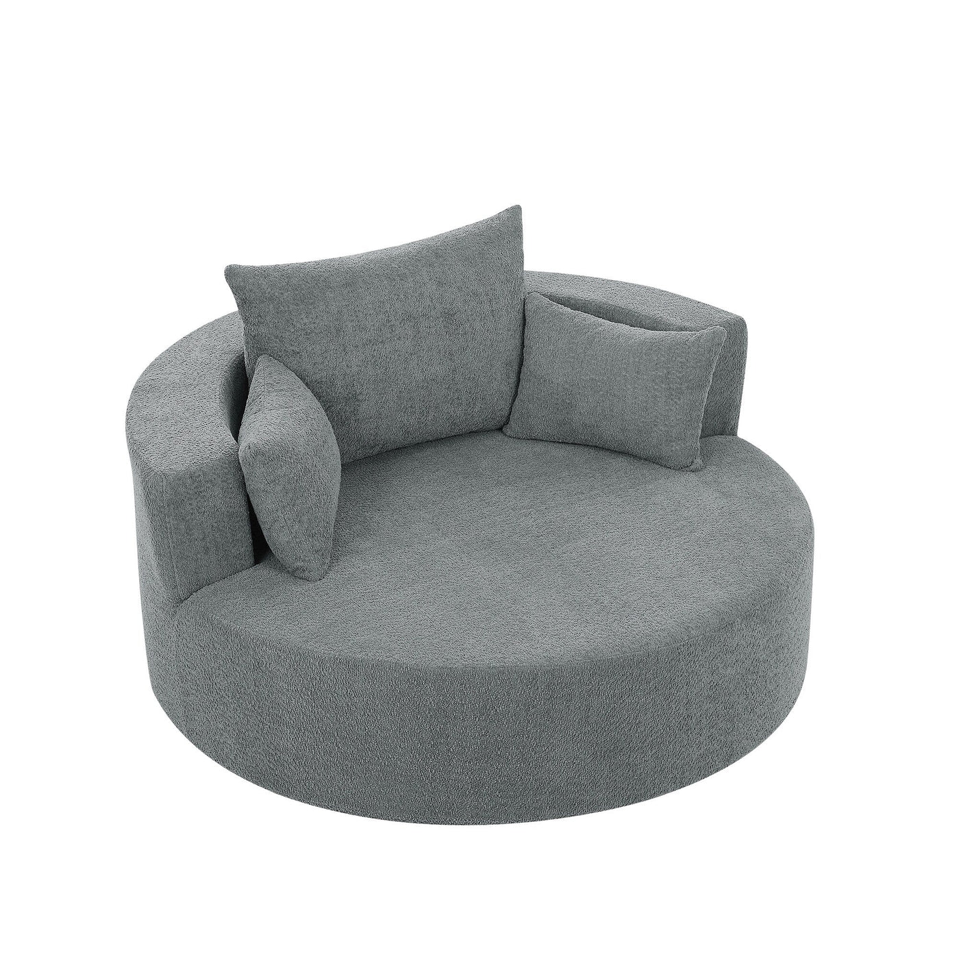 Chenille Accent Barrel Chair Lounge Chair, Round Sofa Chair Armchair with 360-Degree Swivel Base and 3 Removable Pillows
