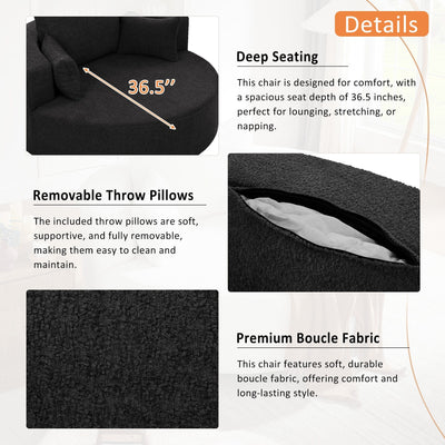 Chenille Accent Barrel Chair Lounge Chair, Round Sofa Chair Armchair with 360-Degree Swivel Base and 3 Removable Pillows