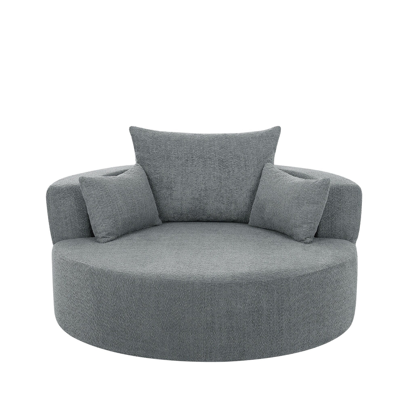 Chenille Accent Barrel Chair Lounge Chair, Round Sofa Chair Armchair with 360-Degree Swivel Base and 3 Removable Pillows