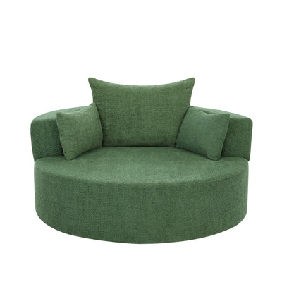 Chenille Accent Barrel Chair Lounge Chair, Round Sofa Chair Armchair with 360-Degree Swivel Base and 3 Removable Pillows