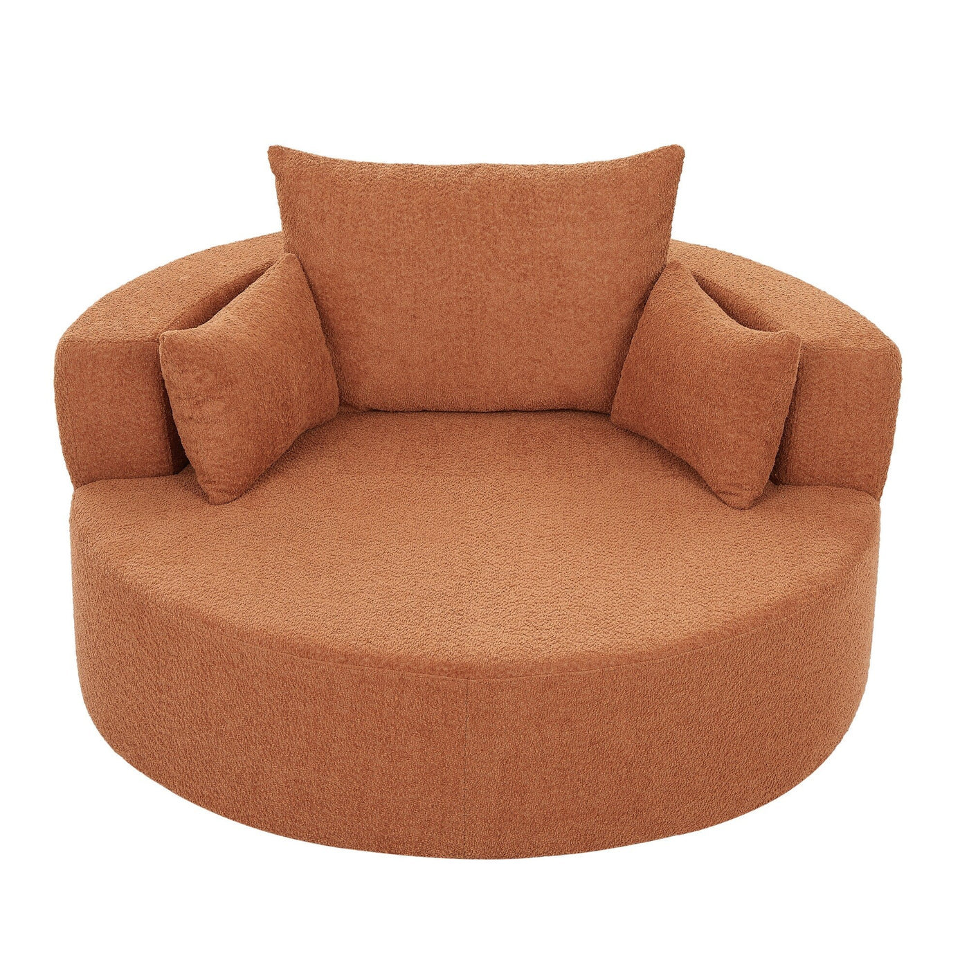 Chenille Accent Barrel Chair Lounge Chair, Round Sofa Chair Armchair with 360-Degree Swivel Base and 3 Removable Pillows