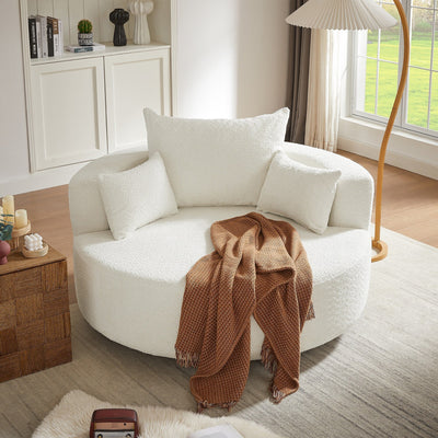 Chenille Accent Barrel Chair Lounge Chair, Round Sofa Chair Armchair with 360-Degree Swivel Base and 3 Removable Pillows