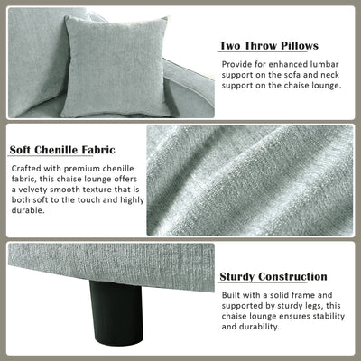 Chenille Chaise Lounge Sofa Bed, Upholstered Sofa Couch with Tufted Backrest and 2 Detachable Pillows for Living Room