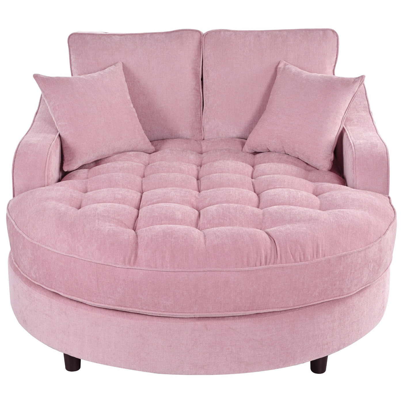 Chenille Chaise Lounge Sofa Bed, Upholstered Sofa Couch with Tufted Backrest and 2 Detachable Pillows for Living Room