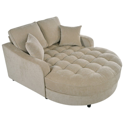 Chenille Chaise Lounge Sofa Bed, Upholstered Sofa Couch with Tufted Backrest and 2 Detachable Pillows for Living Room