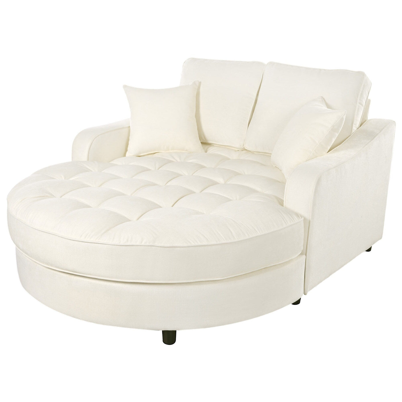 Chenille Chaise Lounge Sofa Bed, Upholstered Sofa Couch with Tufted Backrest and 2 Detachable Pillows for Living Room