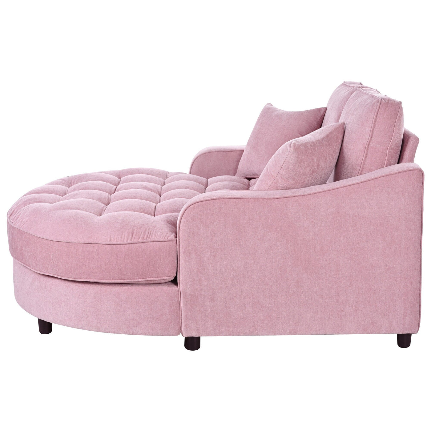 Chenille Chaise Lounge Sofa Bed, Upholstered Sofa Couch with Tufted Backrest and 2 Detachable Pillows for Living Room