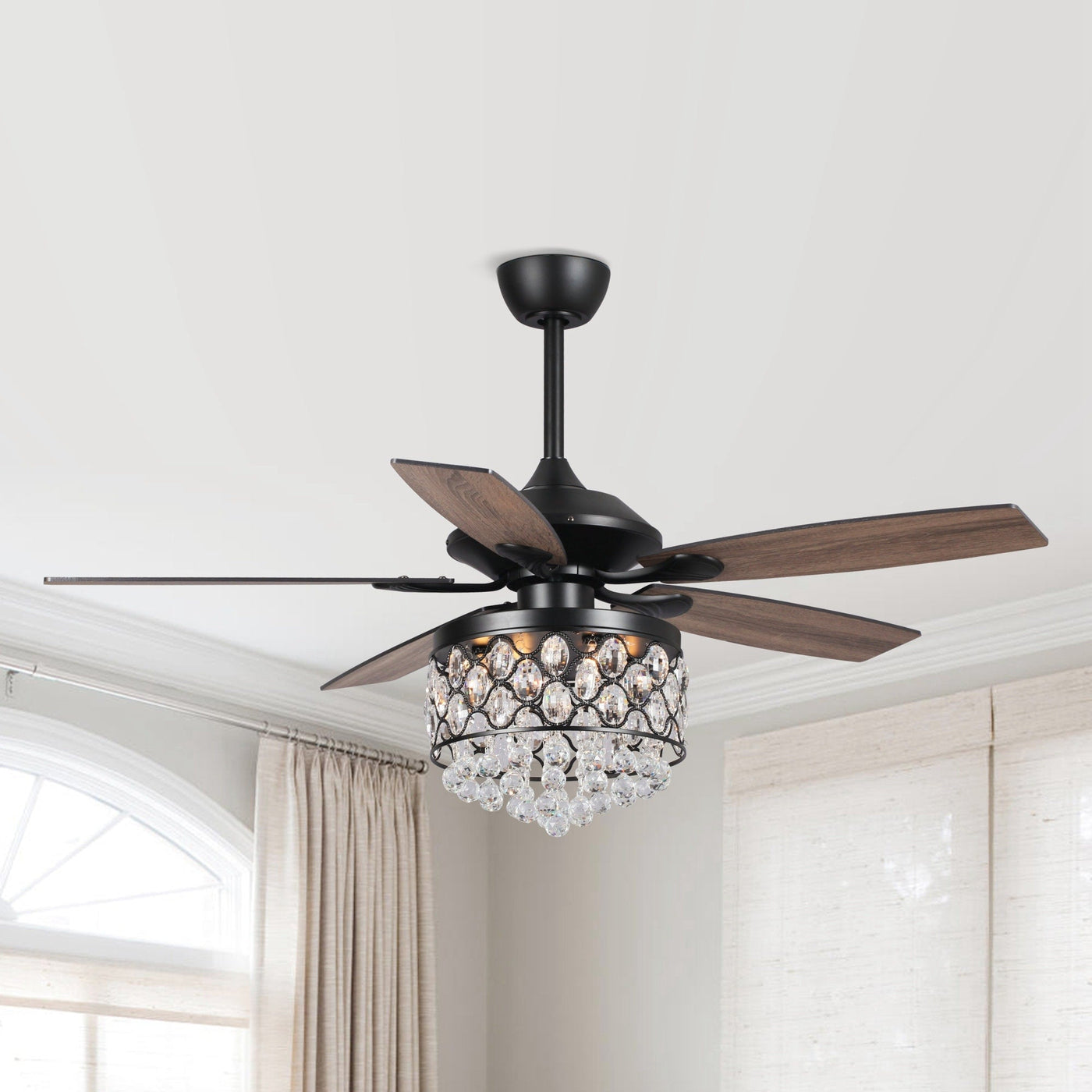 Chrome/ Crystal 4-light Chandelier/ Ceiling Fan with Remote