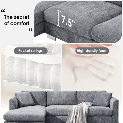 Cloud Sectional Sofa,L-Shaped Luxury Couch Set With 2 Free Pillows,4-Seat Chenille Indoor Furniture With Oversized Chaise