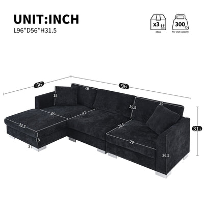 Cloud Sectional Sofa,L-Shaped Luxury Couch Set With 2 Free Pillows,4-Seat Chenille Indoor Furniture With Oversized Chaise