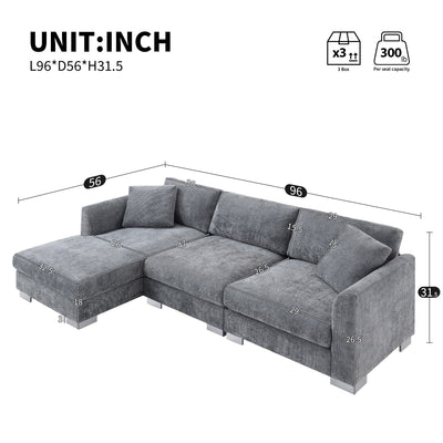 Cloud Sectional Sofa,L-Shaped Luxury Couch Set With 2 Free Pillows,4-Seat Chenille Indoor Furniture With Oversized Chaise