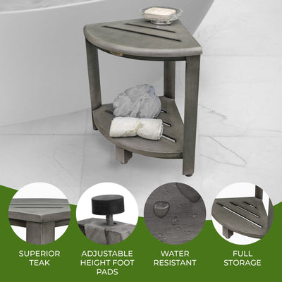 CoastalVogue, Teak Corner Shower Shelf, Shower Stool for Shaving Legs, Shower Foot Stool, Teak Shower Stool, Corner Shower Stool