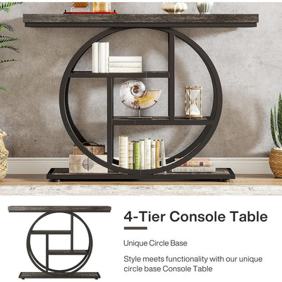Console Table for Entryway, Industrial 4-Tier Sofa Table Behind Couch