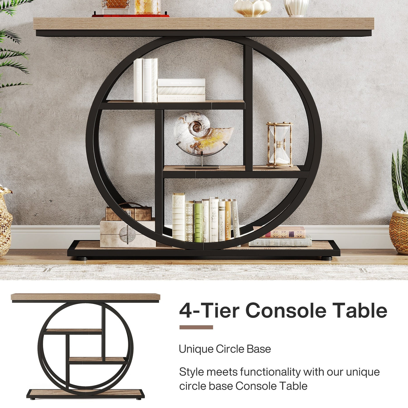 Console Table for Entryway, Industrial 4-Tier Sofa Table Behind Couch