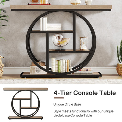 Console Table for Entryway, Industrial 4-Tier Sofa Table Behind Couch