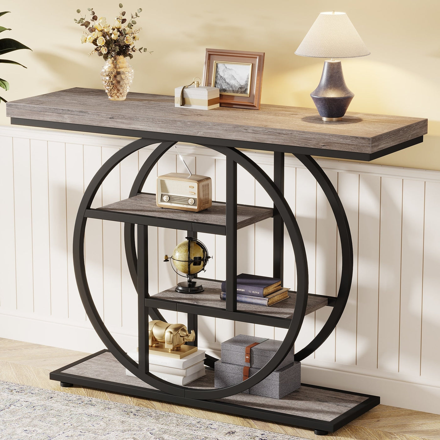 Console Table for Entryway, Industrial 4-Tier Sofa Table Behind Couch