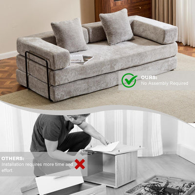 Convertible Floor Sofa Bed with Pillow Back Chenille Fabric for Living Room Bedroom