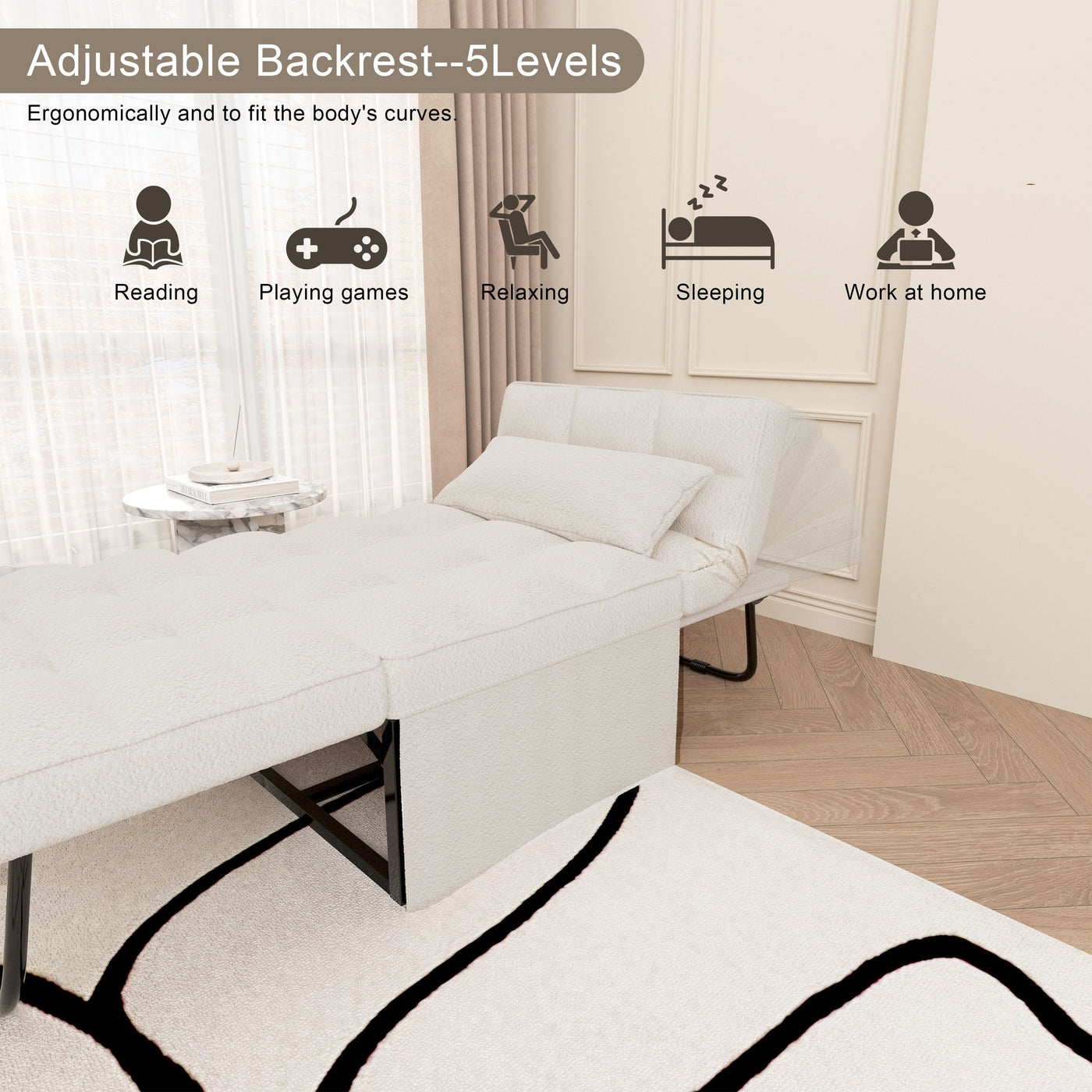 Convertible Sofa Bed Sleeper Sofa Chair Couch Folding Ottoman Recliner Chairs for Living Room